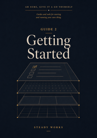 Getting Started — Steady Works Front cover of Getting Started, Guide 2 in the Steady Works series, featuring a dark navy background and a layered systems motif.