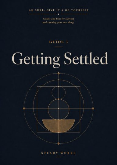 Getting Settled — Steady Works Front cover of Getting Settled, Guide 3 in the Steady Works series, featuring a dark navy background and a balanced geometric motif.