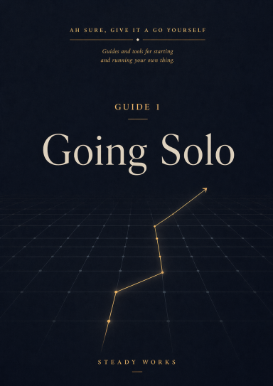 Going Solo — Steady Works Front cover of Going Solo, Guide 1 in the Steady Works series, featuring a dark navy background and a gold rising path motif.